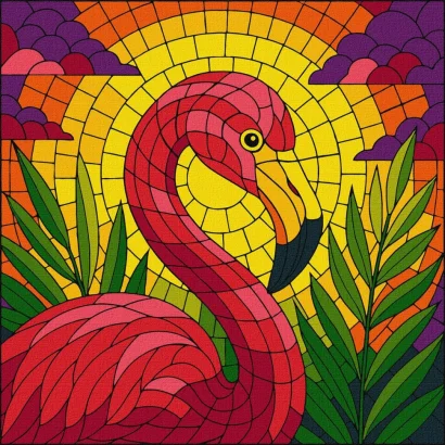 Картина за номерами "Вітраж. Фламінго" &copy;art_selena_ua KHO5165, 30х30 см