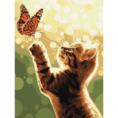 Картина за номерами "Кіт і метелик" &copy;art_selena_ua KHO6615, 30х40 см