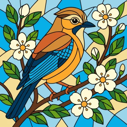 Картина за номерами "Вітраж. Сойка" &copy;art_selena_ua KHO6789, 30х30 см 