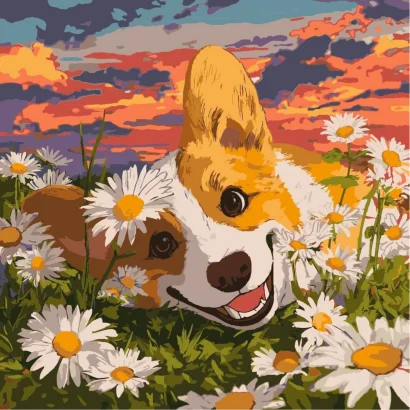 Картина за номерами "Коргі в ромашках" &copy;art_selena_ua KHO6798, 40х40 см