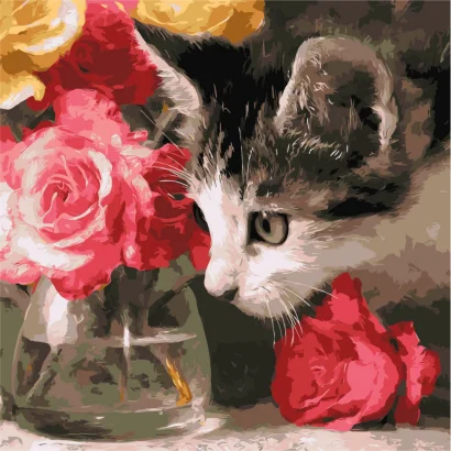 Картина за номерами "Пухнастий дослідник" &copy;art_selena_ua KHO6804, 40х40 см