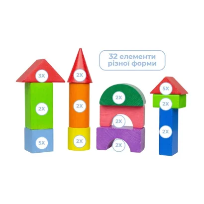 Дерев'яний конструктор "Будівельний набір" 900750, 32 деталі