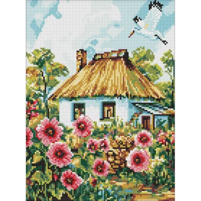 Алмазна мозаїка "Мальви біля хати" &copy;art_selena_ua AMO8266, 30х40 см