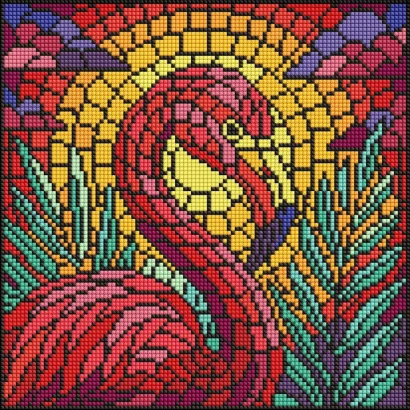 Алмазна мозаїка "Вітраж. Фламінго" &copy;art_selena_ua AMO8318, 30х30 см