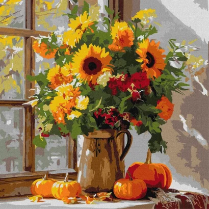 Картина за номерами "Осінній букет із соняхів" &copy;art_selena_ua KHO5740, 40x40 см 