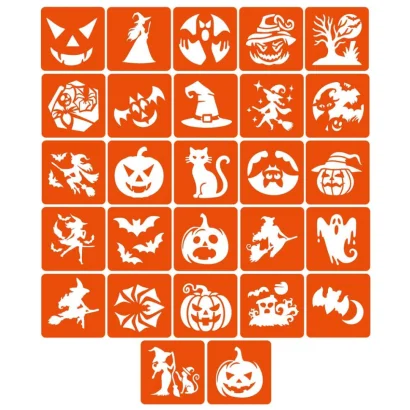 Набір трафаретів для біо-тату "Хелловін №2" Hallowween-2-27, 27 трафаретів 5х5 см