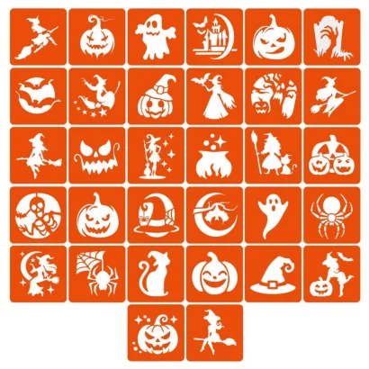Набір трафаретів для біо-тату "Хелловін №3" hallowween-3-32, 32 трафарети 6х6 см