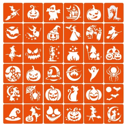 Набір трафаретів для біо-тату "Хелловін №3" Hallowween-3-36, 36 трафаретів 5х5 см