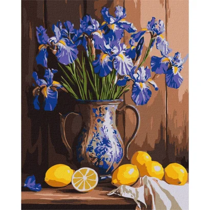 Картина за номерами "Іриси у вазі та лимони" KHO3319, 40x50 см