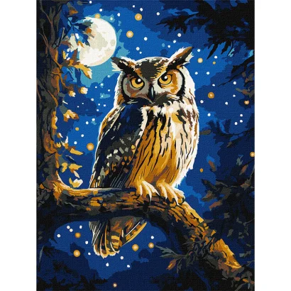 Картина за номерами "Нічна сова" &copy;art_selena_ua KHO6681 з фарбами металiк 30х40 см