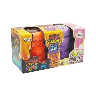 В'язка маса 2 в 1 "Mega Stretch Slime" та "Fluffy Slime" FLS-03-01U Помаранчевий-фіолетовий