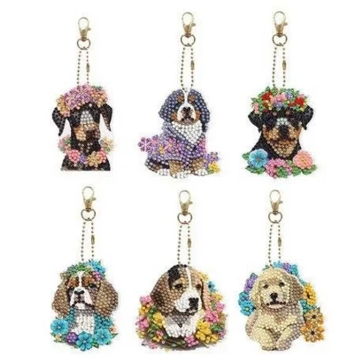 Набір брелків алмазна викладка "Собачки" BR42 з інструментами 6 шт 