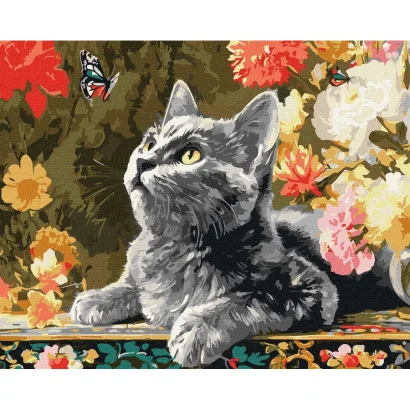Картина за номерами "Кошеня та метелики" &copy;art_selena_ua KHO6818, 40х50 см