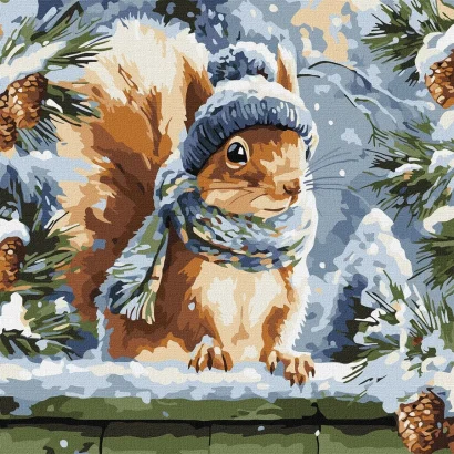 Картина за номерами "Зимове білченя" &copy;art_selena_ua KHO6841, 40х40 см