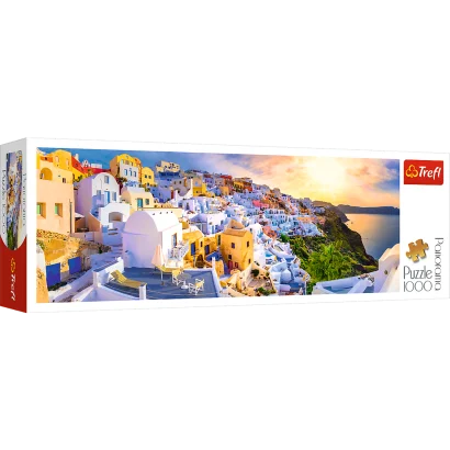 Пазли - (1000 елм. Панорама) - "Захід сонця над Санторні"