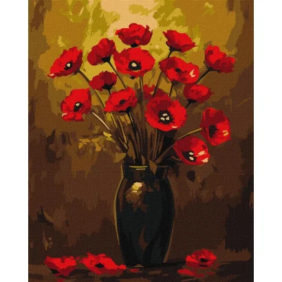 Картина за номерами "Букет маків" &copy;art_selena_ua KHO3328 з фарбами металік 40х50 см