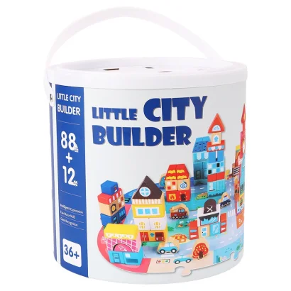 Дерев'яний конструктор "Місто" C 75545, 12 пазлів, 88 деталей