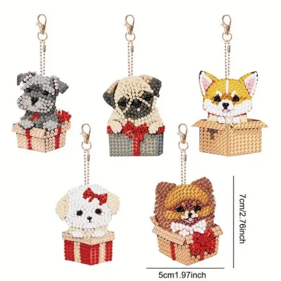 Набір брелків для алмазної мозаїки "Собачки" BR33, 5 штук
