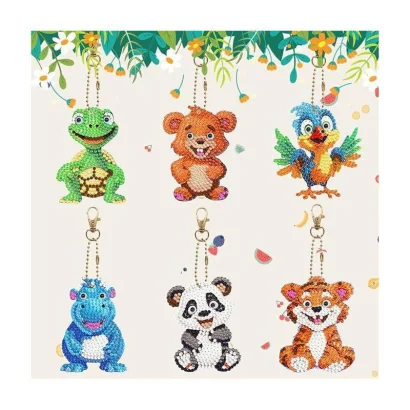 Набір брелків для алмазної мозаїки "Тваринки" BR32, 6 штук