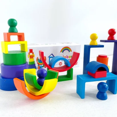 Дерев'яна іграшка "Райдуга-балансир" C15025, 27 різнокольорових фігур