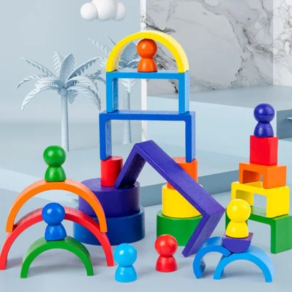 Дерев'яна іграшка "Райдуга-балансир" C15025, 27 різнокольорових фігур