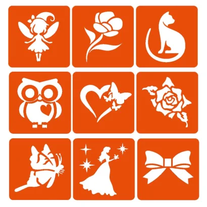 Набір для біо-тату "Для дівчаток #3 - гліттер" set-girls-3-glitter 9 трафаретів