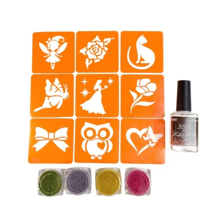 Набір для біо-тату "Для дівчаток #3 - гліттер" set-girls-3-glitter 9 трафаретів