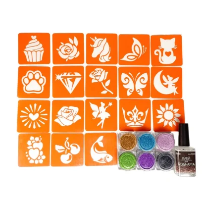 Набір для біо-тату "Для дівчаток #4 - гліттер" set-girls-4-glitter 18 трафаретів