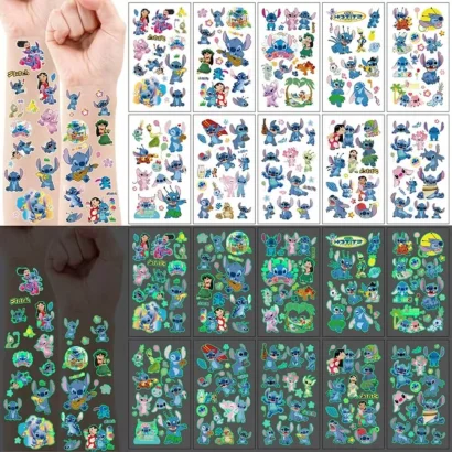 Набір тимчасових татуювань "Стіч" stich-glow-tattoo-10 світяться, 10 аркушів 12х7 см