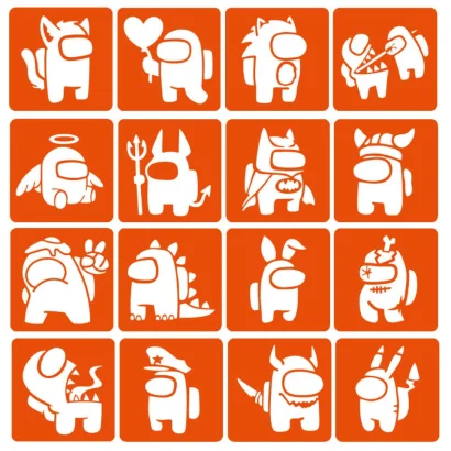 Набір трафаретів для біо-тату "Among us №2" Among-Us-2-6x6-16, 16 трафаретів