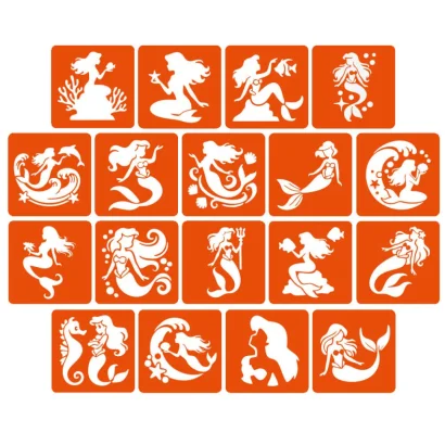 Набір трафаретів для біо-тату "Русалки" mermaids-5x5-18, 18 трафаретів