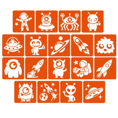 Набір трафаретів для біо-тату "Монстри та ракети #2" monsters-and-rockets-2-5x5-18