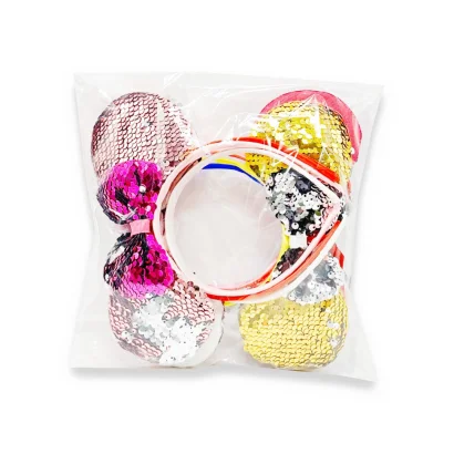 Набір обідків для волосся "Міккі" 0106-264 вушка в паєтках, 6 штук