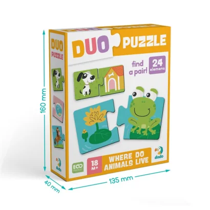 Дитячий пазл "ДУО-Звірята та їх домівки" 300690, 24 елемента