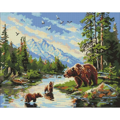 Алмазна мозаїка "Ведмедиця і ведмежата" &copy;art_selena_ua AMO20089, 40х50 см 