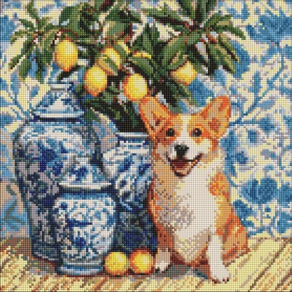 Алмазна мозаїка "Коргі та лимони" &copy;art_selena_ua AMO20217, 40х40 см