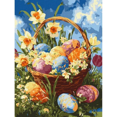 Картина за номерами "Кошик із писанками та нарцисами" &copy;art_selena_ua KHO5185, 30х40 см  