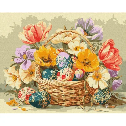 Картина за номерами "Великодній кошик з квітами" &copy;art_selena_ua KHO5186, 40х50 см 