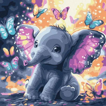 Картина за номерам "Безтурботний слоник" &copy;art_selena_ua KHO6894, 30х30 см