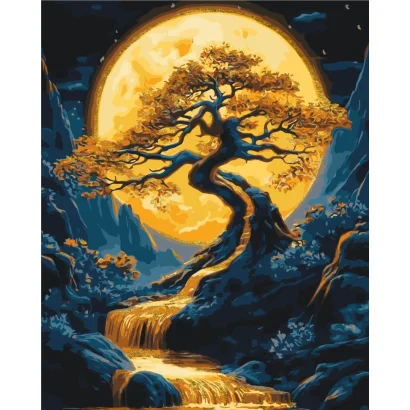 Картина за номерами "Пейзаж. Дерево" LW3428 з фарбами металік 40х50 см