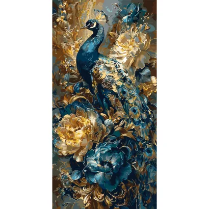 Картина за номерами "Павич серед квітів" LW5183 з фарбами металік 40х80 см