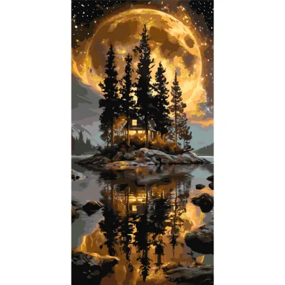Картина за номерами "Будинок у лісі" LW5184 з фарбами металік 40х80 см