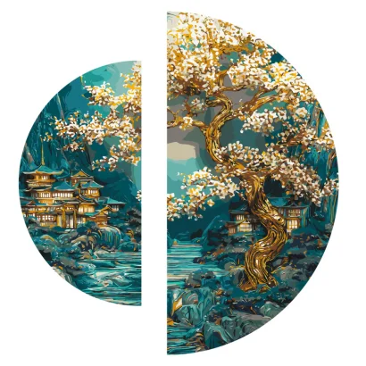 Картина за номерами "Спокій японського світанку" OSR1009 з фарбами металік 67х67 см