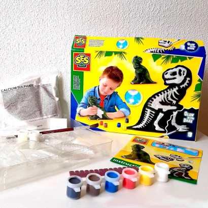 Набір для створення гіпсової фігурки -ТІ-РЕКС ЗІ СКЕЛЕТОМ (гіпс,формочка,клей,6 фарб,губка,щіточка)