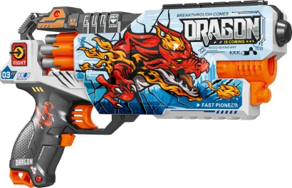 Іграшковий пістолет автомат. барабан на батарейках з м'як. набоями Дракон (24 шт.) (34х21см)
