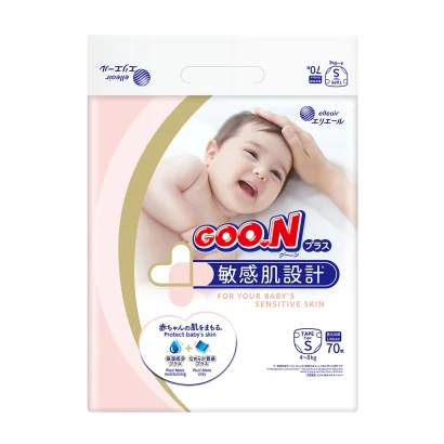 Підгузки GOO.N Plus для дітей 4-8 кг (розмір S, на липучках, унісекс, 70 шт)