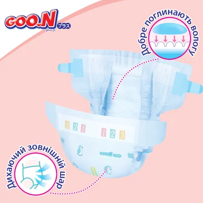 Підгузки GOO.N Plus для дітей 4-8 кг (розмір S, на липучках, унісекс, 70 шт)