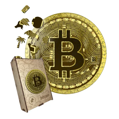 Пазл дерев'яний Біткоїн Bitcoin, А5, Картонна коробка