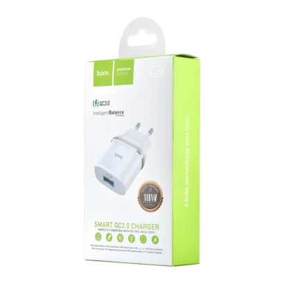 Мережевий зарядний пристрій HOCO C12Q Smart QC3.0 charger 18W White
