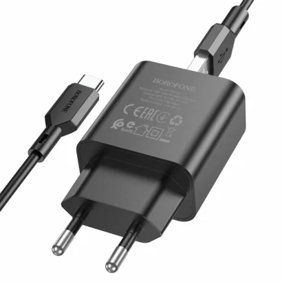 Мережевий зарядний пристрій BOROFONE BA72A Spring single port QC3.0 charger set(Type-C) 18W Black